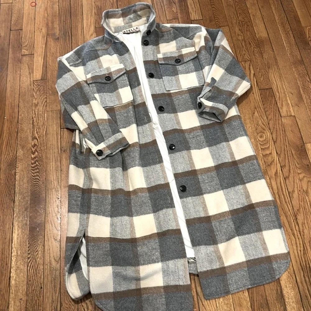 STELLA NOVA Emmy Joe Plaid Longline Coat jacket overshirt wool felt blend 10